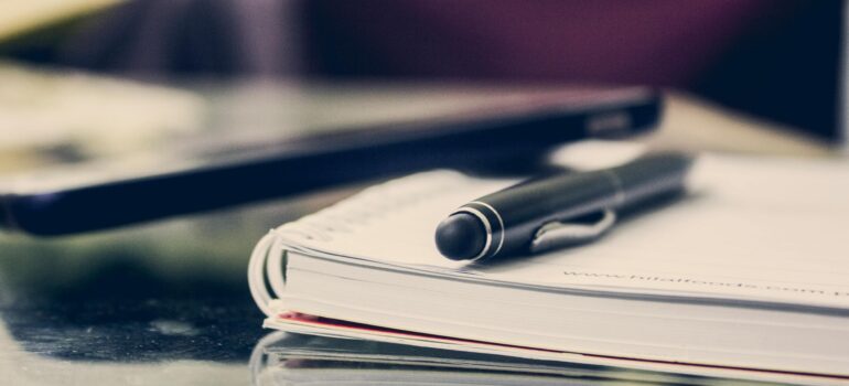 Pen on a book on a desk